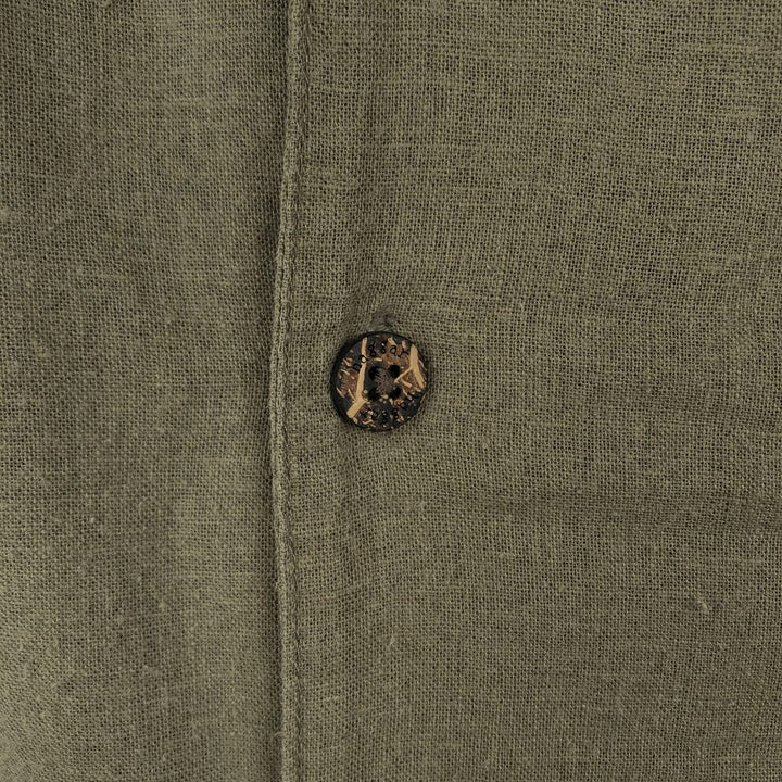 HAGGAR Washable Linen Short-Sleeve Open-Collar Linen x Rayon Box Shirt (Men's Size L) linen Khaki type Vintage Second Hand