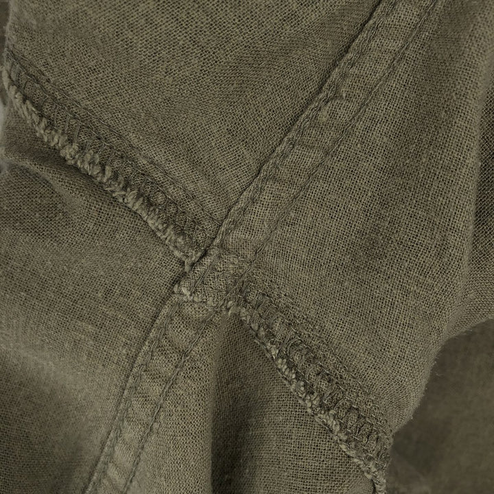 HAGGAR Washable Linen Short-Sleeve Open-Collar Linen x Rayon Box Shirt (Men's Size L) linen Khaki type Vintage Second Hand