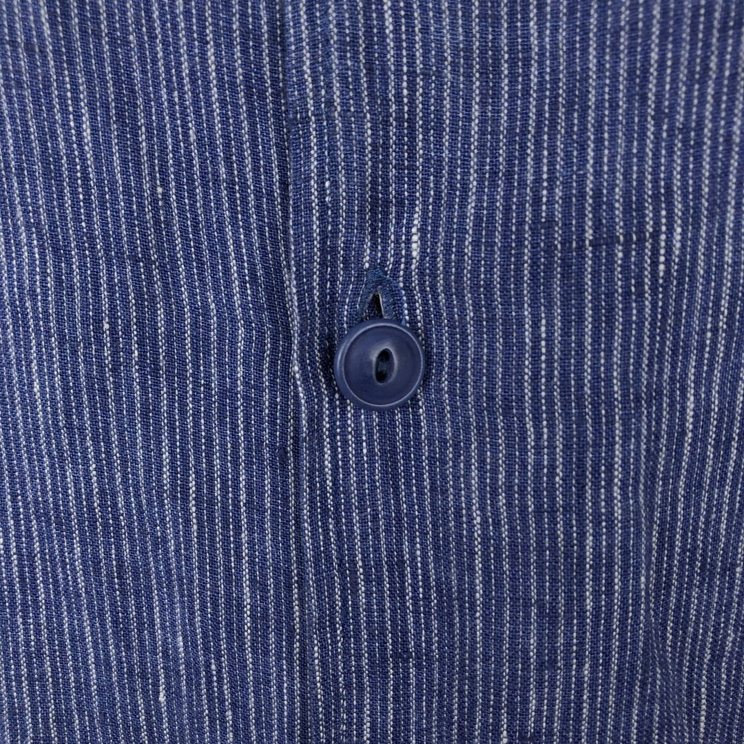 90'S FLAX Stripe Pattern Short-Sleeve Open-Collar Linen Shirt, Boxy Shirt, Men's Size L (Equivalent), Vintage linen blue type Vintage Second Hand