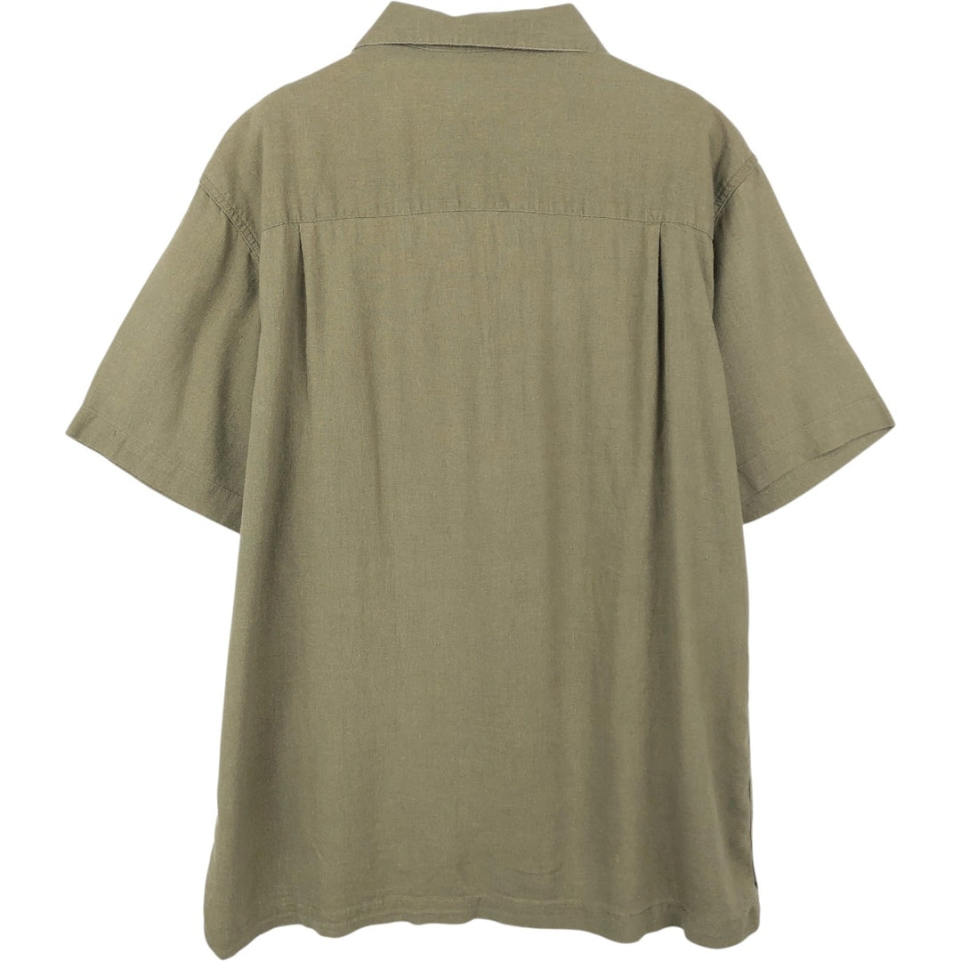 HAGGAR Washable Linen Short-Sleeve Open-Collar Linen x Rayon Box Shirt (Men's Size L) linen Khaki type Vintage Second Hand
