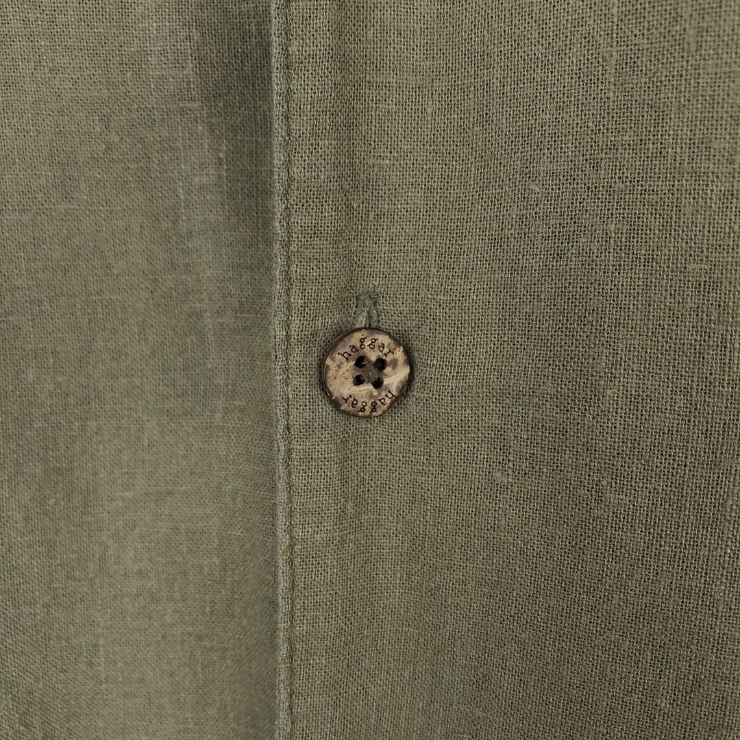 HAGGAR Washable Linen Short-Sleeve Open-Collar Linen x Rayon Box Shirt (Men's Size L) linen Khaki type Vintage Second Hand