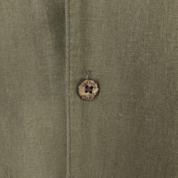 HAGGAR Washable Linen Short-Sleeve Open-Collar Linen x Rayon Box Shirt (Men's Size L) linen Khaki type Vintage Second Hand