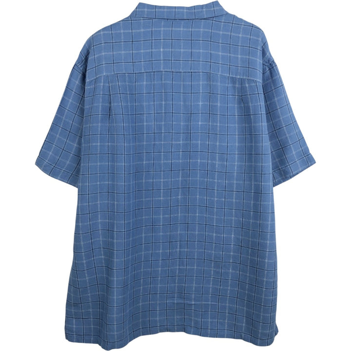 CLUB ROOM Check Pattern Short-Sleeve Open Collar Linen x Rayon Box Shirt Men's XL Equivalent linen blue type Vintage Second Hand