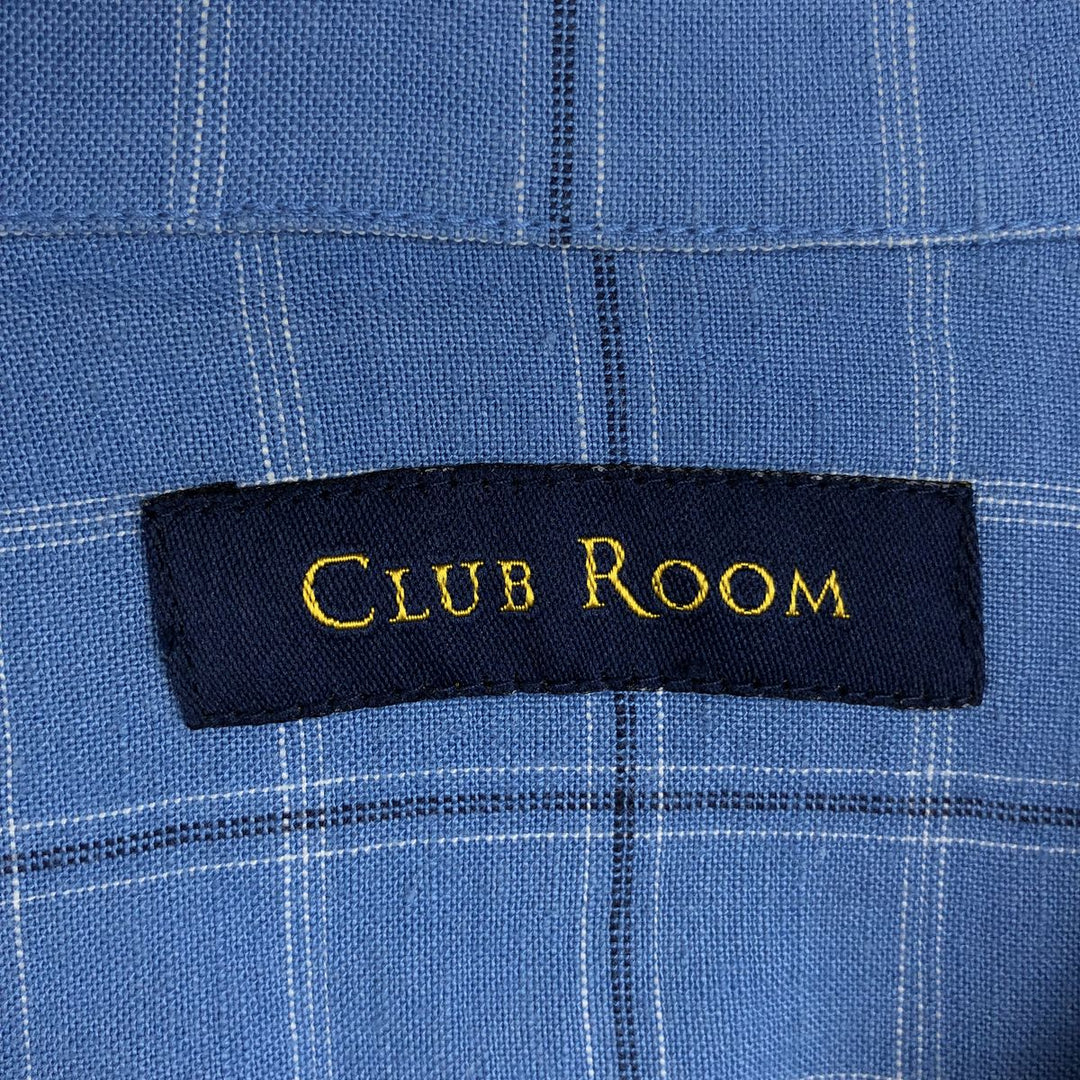 CLUB ROOM Check Pattern Short-Sleeve Open Collar Linen x Rayon Box Shirt Men's XL Equivalent linen blue type Vintage Second Hand