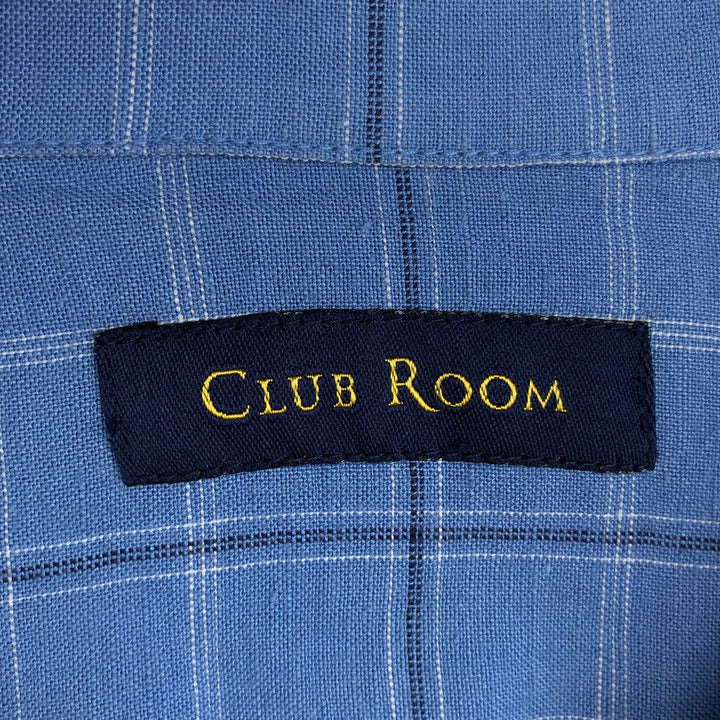CLUB ROOM Check Pattern Short-Sleeve Open Collar Linen x Rayon Box Shirt Men's XL Equivalent linen blue type Vintage Second Hand