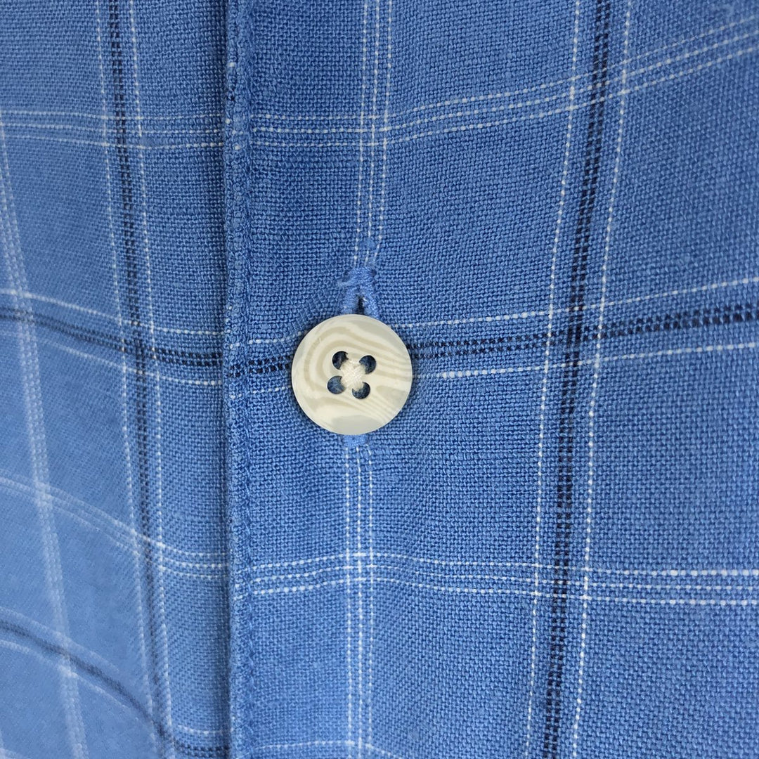CLUB ROOM Check Pattern Short-Sleeve Open Collar Linen x Rayon Box Shirt Men's XL Equivalent linen blue type Vintage Second Hand