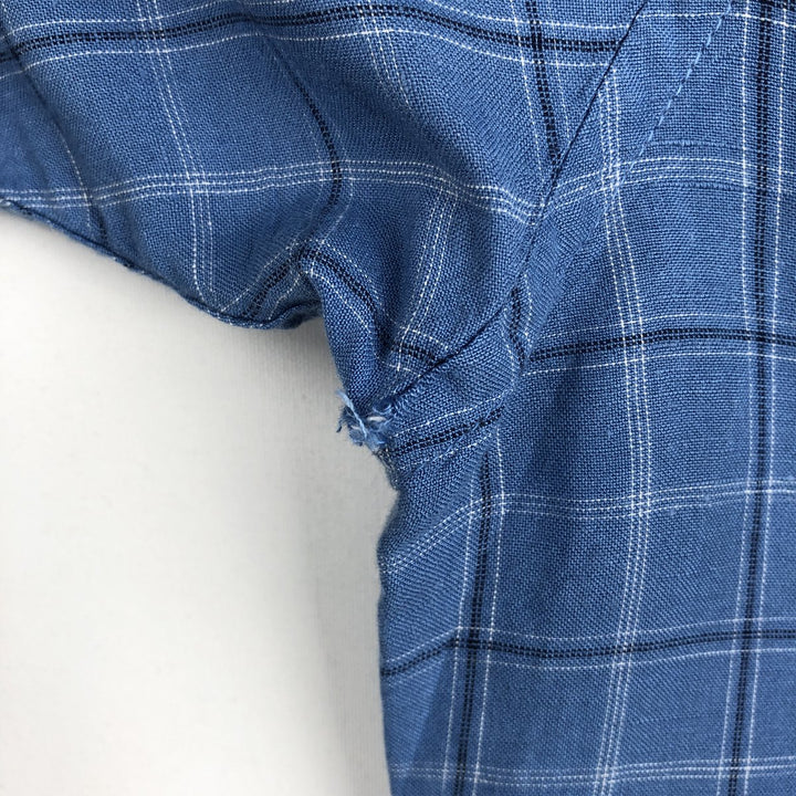 CLUB ROOM Check Pattern Short-Sleeve Open Collar Linen x Rayon Box Shirt Men's XL Equivalent linen blue type Vintage Second Hand