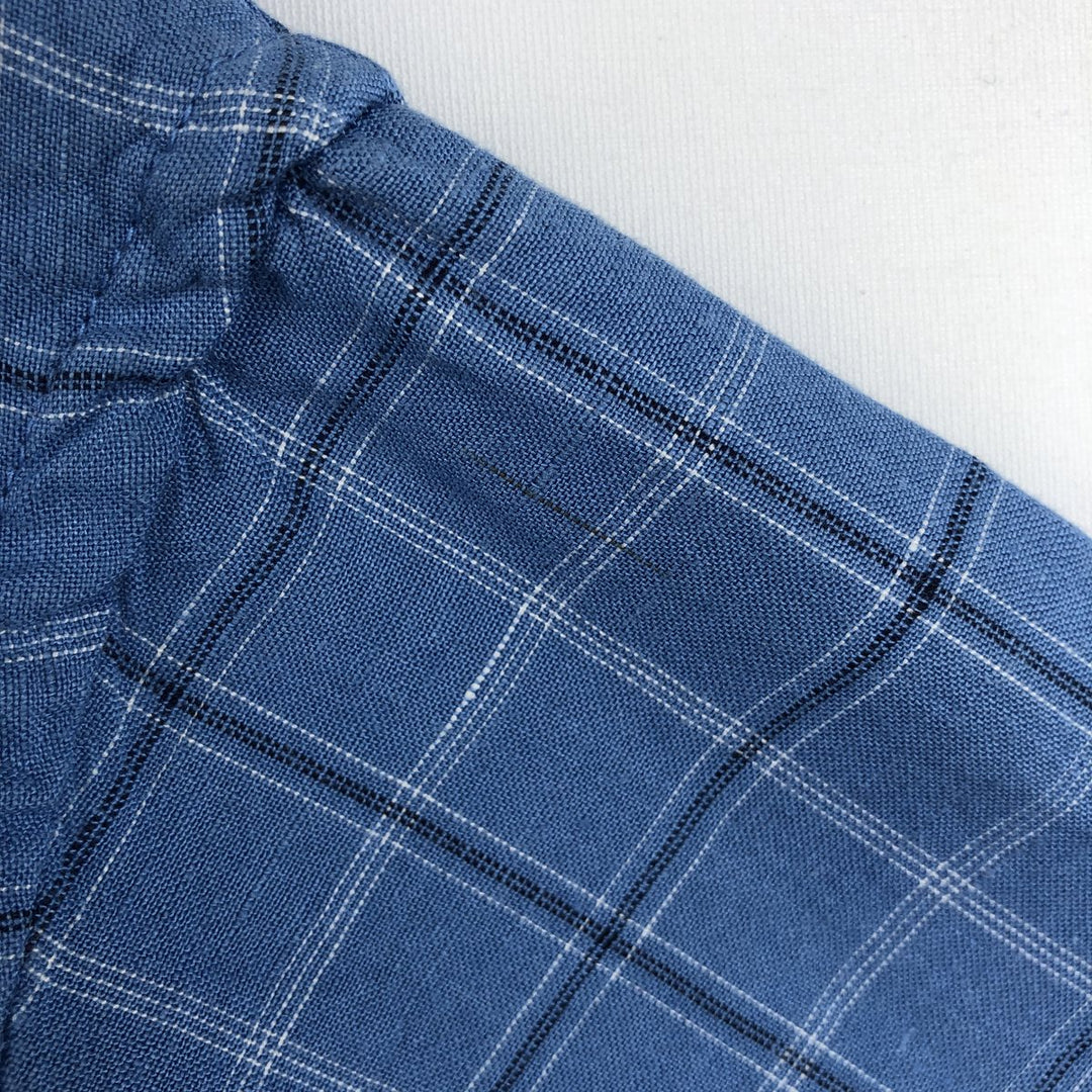 CLUB ROOM Check Pattern Short-Sleeve Open Collar Linen x Rayon Box Shirt Men's XL Equivalent linen blue type Vintage Second Hand