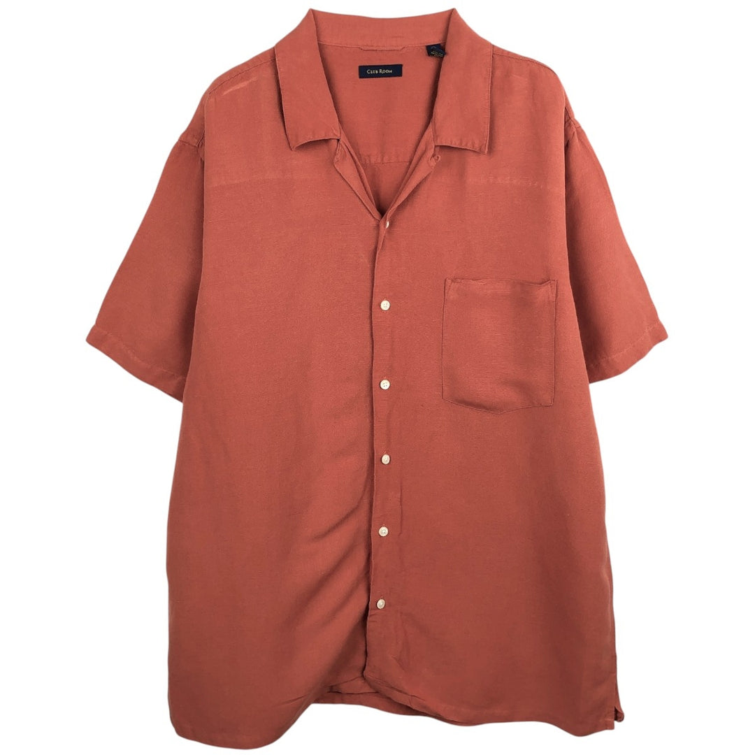 CLUB ROOM Short-Sleeve Open-Collar Linen x Rayon Box Shirt, Men's Size XL (approx.) linen orange type Vintage Second Hand