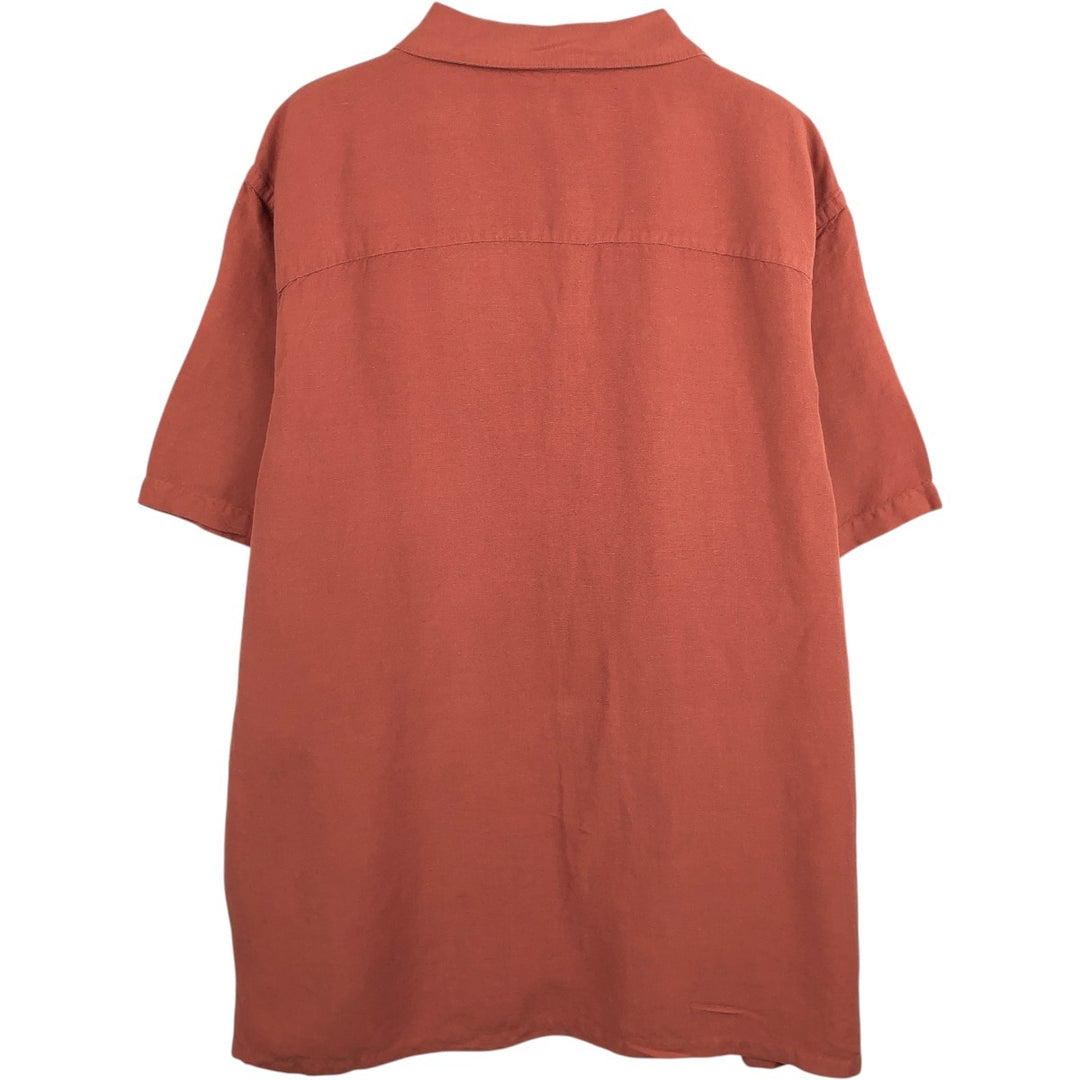 CLUB ROOM Short-Sleeve Open-Collar Linen x Rayon Box Shirt, Men's Size XL (approx.) linen orange type Vintage Second Hand