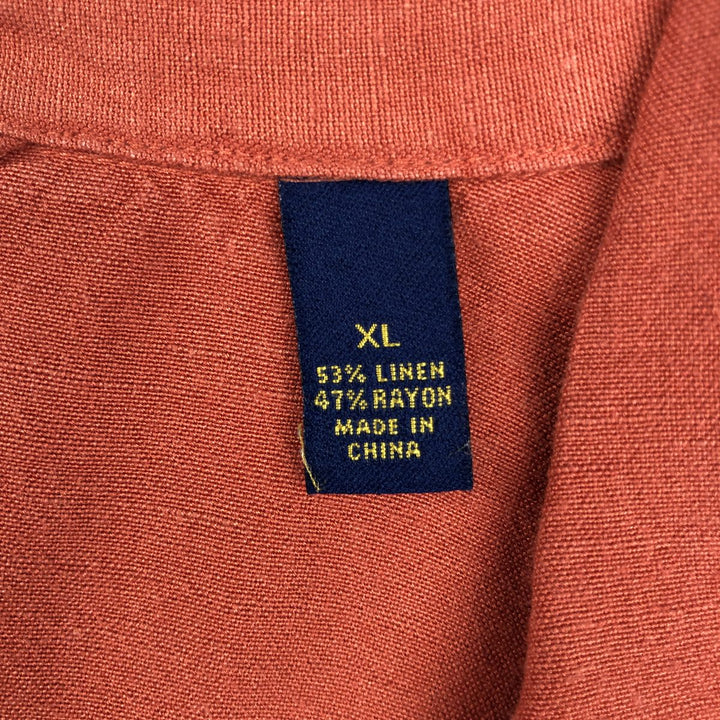 CLUB ROOM Short-Sleeve Open-Collar Linen x Rayon Box Shirt, Men's Size XL (approx.) linen orange type Vintage Second Hand