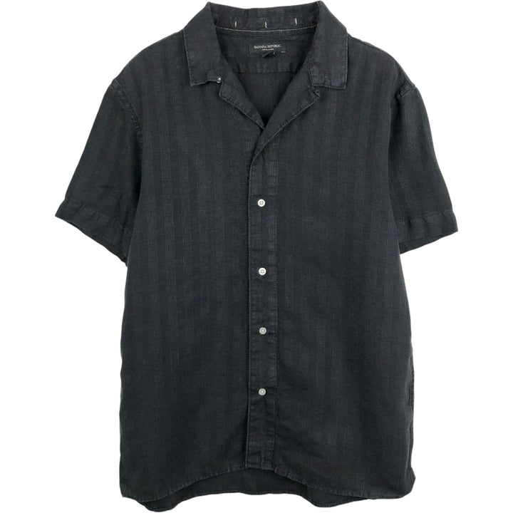 2000'S Banana Republic short-sleeved open-collar linen box shirt, men's size M linen black type Vintage Second Hand