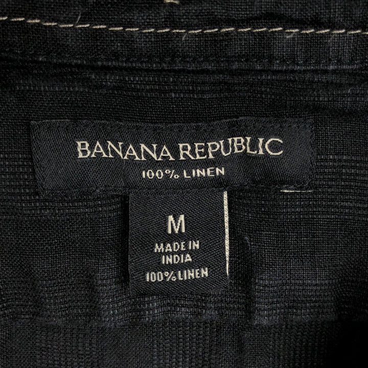 2000'S Banana Republic short-sleeved open-collar linen box shirt, men's size M linen black type Vintage Second Hand