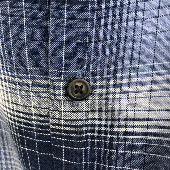 St. John's Bay Organics Check Pattern Ombre Check Short Sleeve Open Collar Linen x Cotton Box Shirt linen blue type Vintage Second Hand