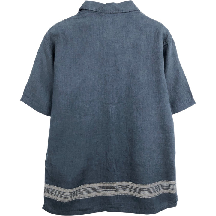2000'S Banana Republic short-sleeved open-collar linen box shirt, men's size M linen navy blue type Vintage Second Hand