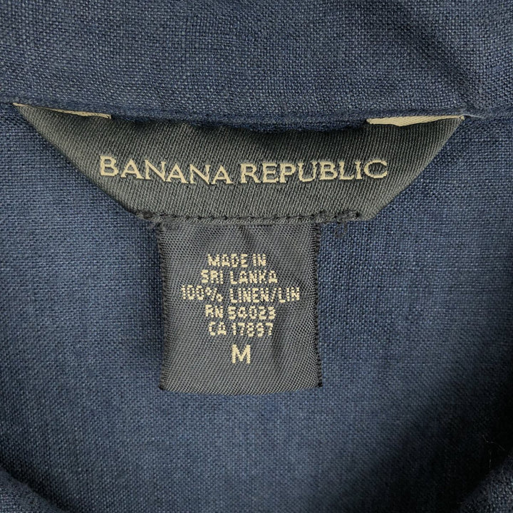 2000'S Banana Republic short-sleeved open-collar linen box shirt, men's size M linen navy blue type Vintage Second Hand