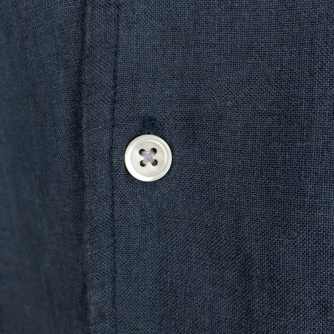 2000'S Banana Republic short-sleeved open-collar linen box shirt, men's size M linen navy blue type Vintage Second Hand