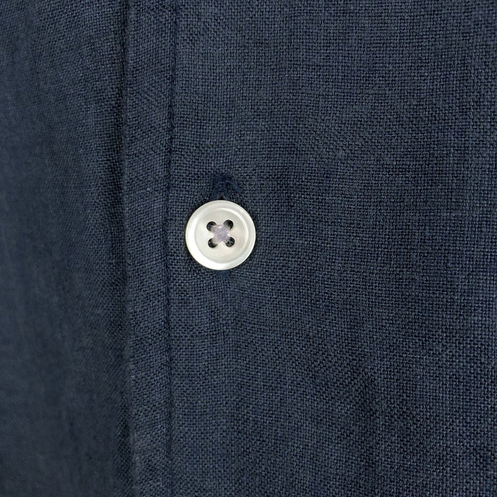 2000'S Banana Republic short-sleeved open-collar linen box shirt, men's size M linen navy blue type Vintage Second Hand