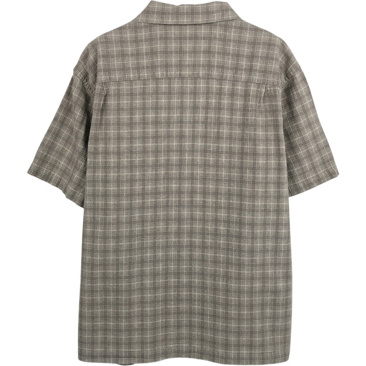 Dockers Check Pattern Short Sleeve Open Collar Cotton and Linen Box Shirt, Men's Size L linen brown type Vintage Second Hand