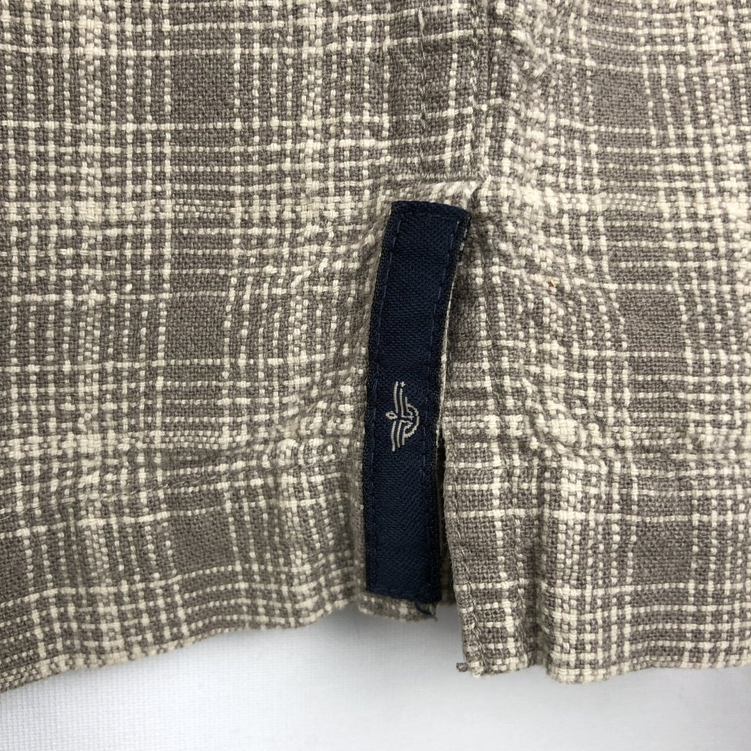 Dockers Check Pattern Short Sleeve Open Collar Cotton and Linen Box Shirt, Men's Size L linen brown type Vintage Second Hand