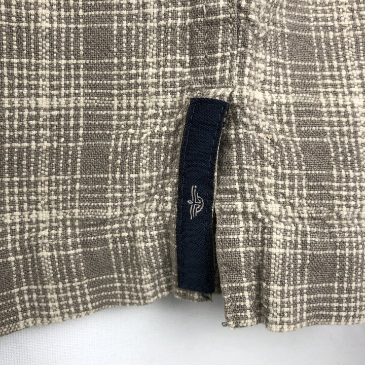Dockers Check Pattern Short Sleeve Open Collar Cotton and Linen Box Shirt, Men's Size L linen brown type Vintage Second Hand