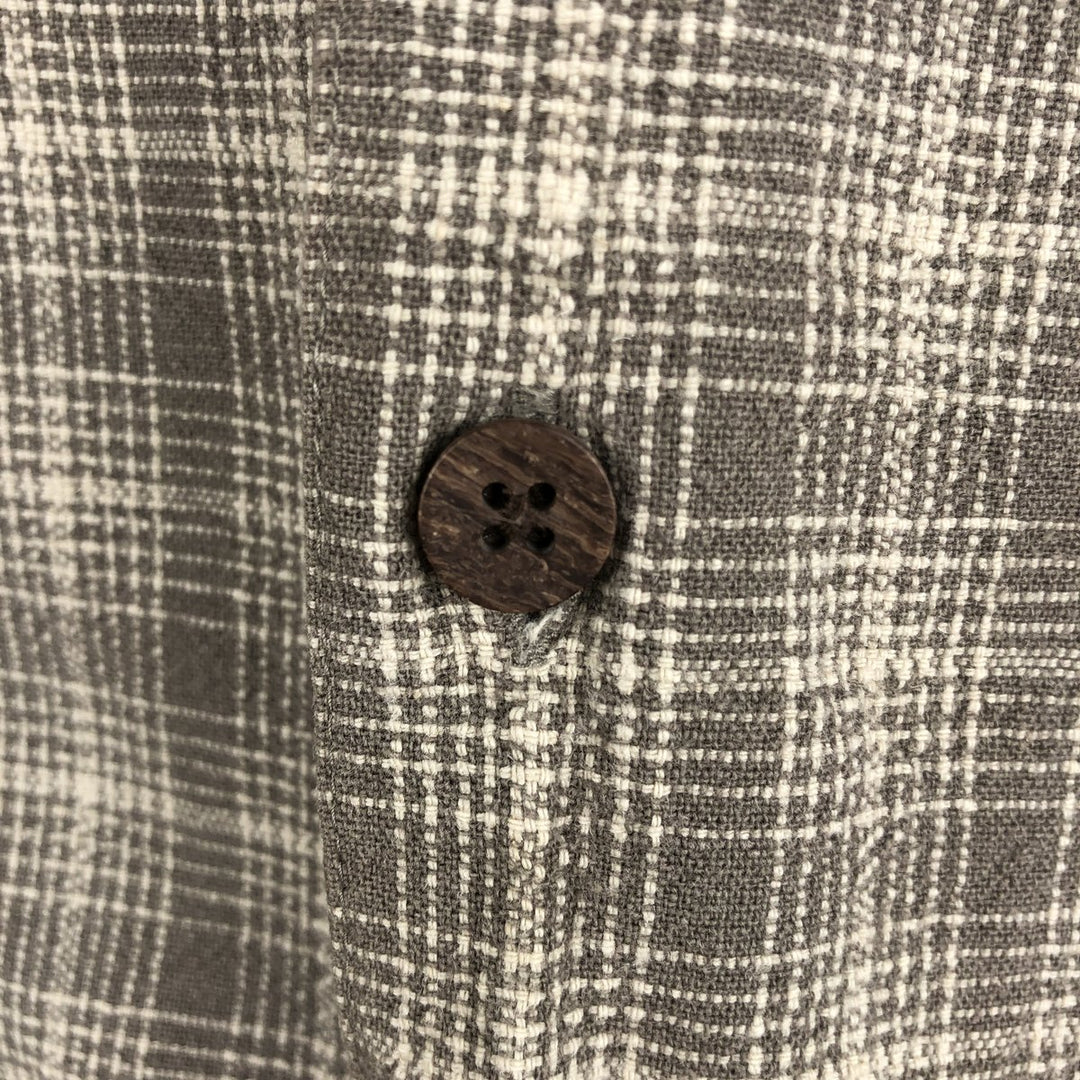 Dockers Check Pattern Short Sleeve Open Collar Cotton and Linen Box Shirt, Men's Size L linen brown type Vintage Second Hand