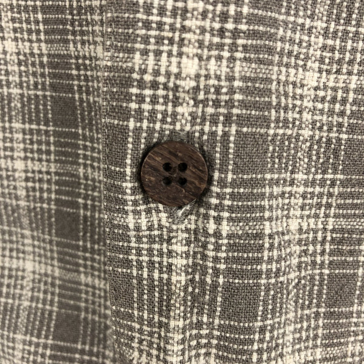 Dockers Check Pattern Short Sleeve Open Collar Cotton and Linen Box Shirt, Men's Size L linen brown type Vintage Second Hand