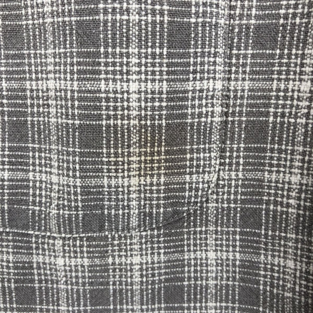 Dockers Check Pattern Short Sleeve Open Collar Cotton and Linen Box Shirt, Men's Size L linen brown type Vintage Second Hand