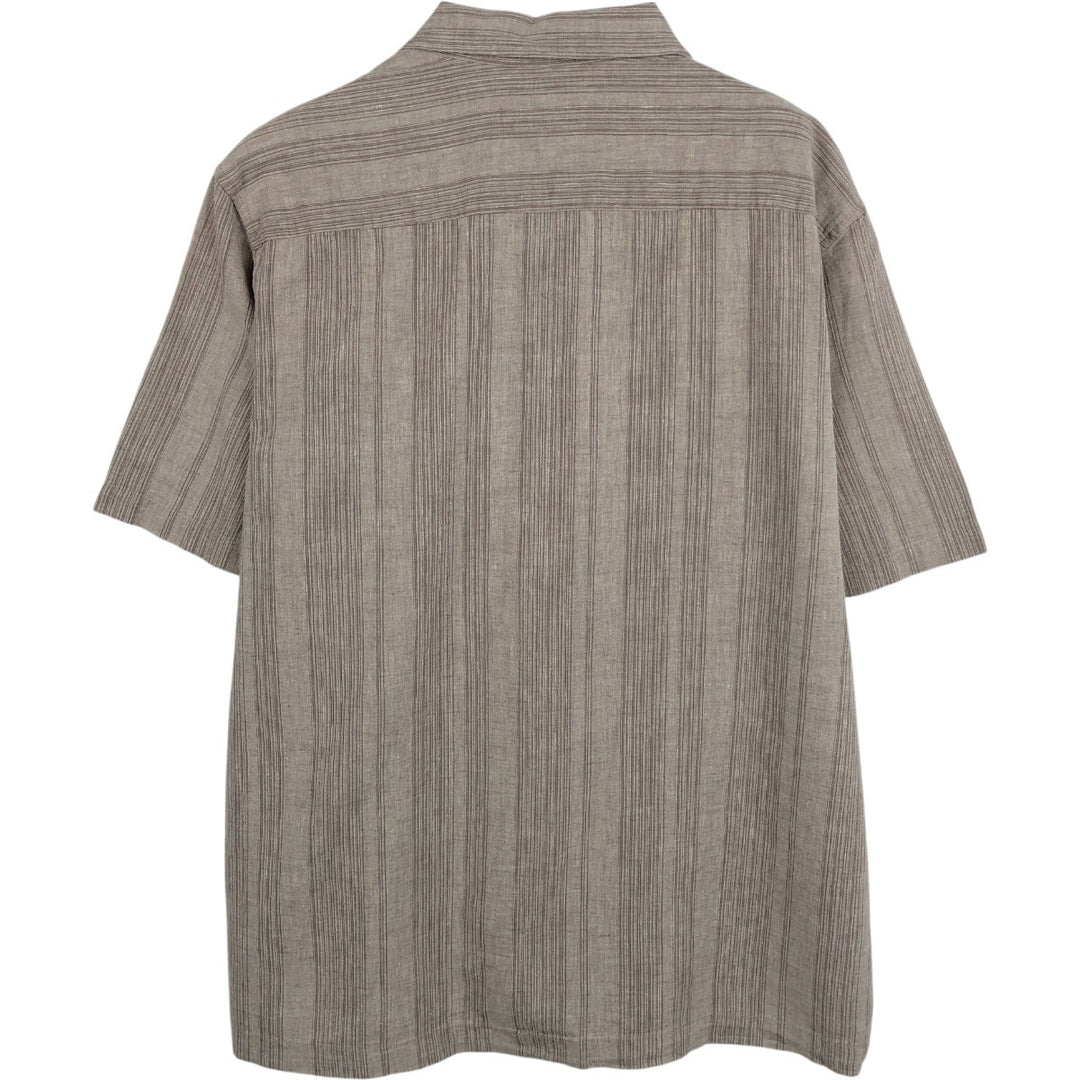 90s-00'S Calvin Klein Jeans Multi-stripe Short-sleeved Open-collar Linen x Cotton Box Shirt linen Beige type Vintage Second Hand
