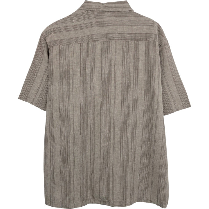 90s-00'S Calvin Klein Jeans Multi-stripe Short-sleeved Open-collar Linen x Cotton Box Shirt linen Beige type Vintage Second Hand