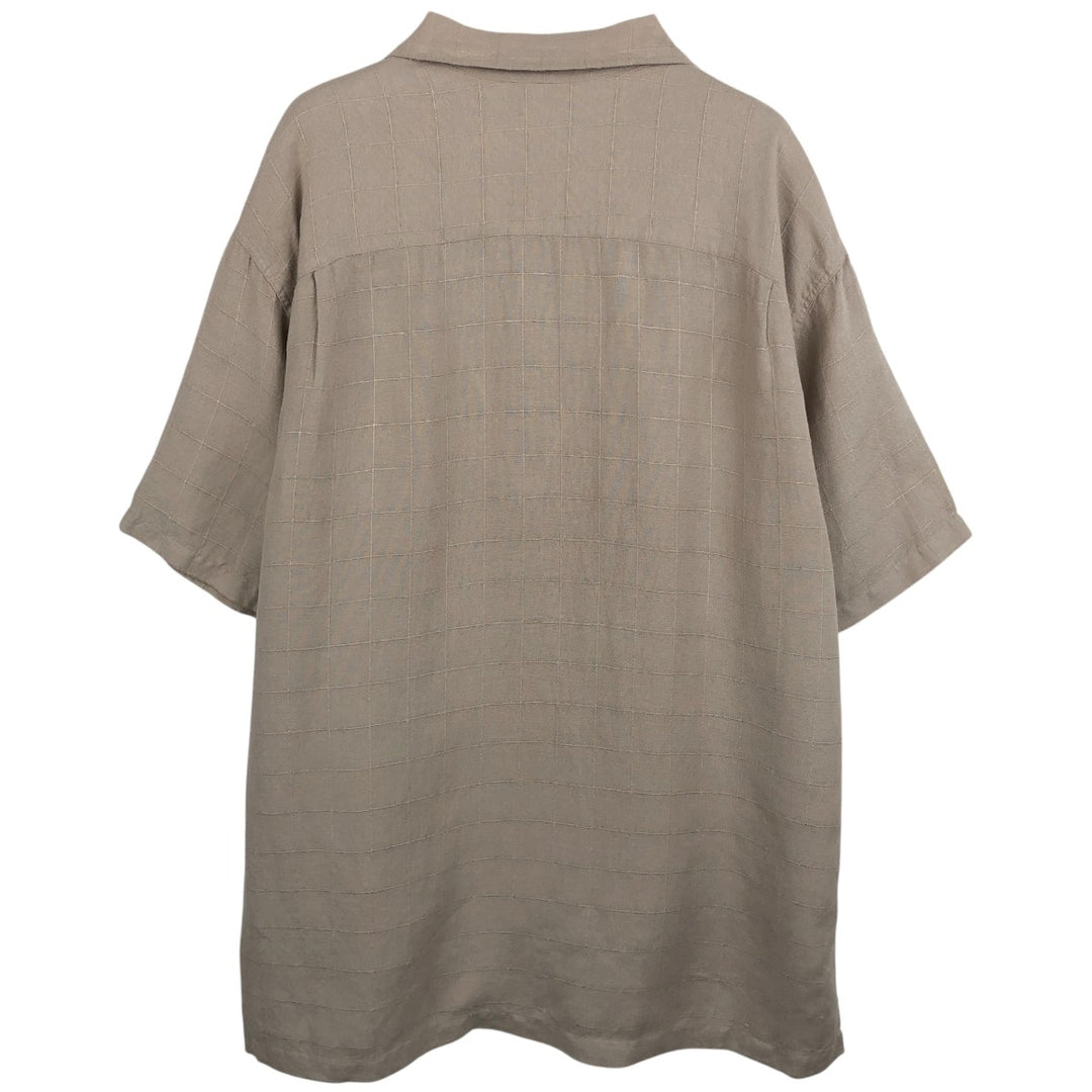 DOCKERS RECODE Check Pattern Short-Sleeve Open Collar Rayon x Linen Shirt, Boxy Shirt, Men's XL Equivalent linen Beige type Vintage Second Hand