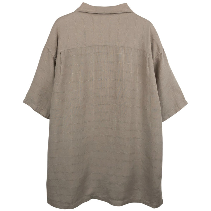 DOCKERS RECODE Check Pattern Short-Sleeve Open Collar Rayon x Linen Shirt, Boxy Shirt, Men's XL Equivalent linen Beige type Vintage Second Hand