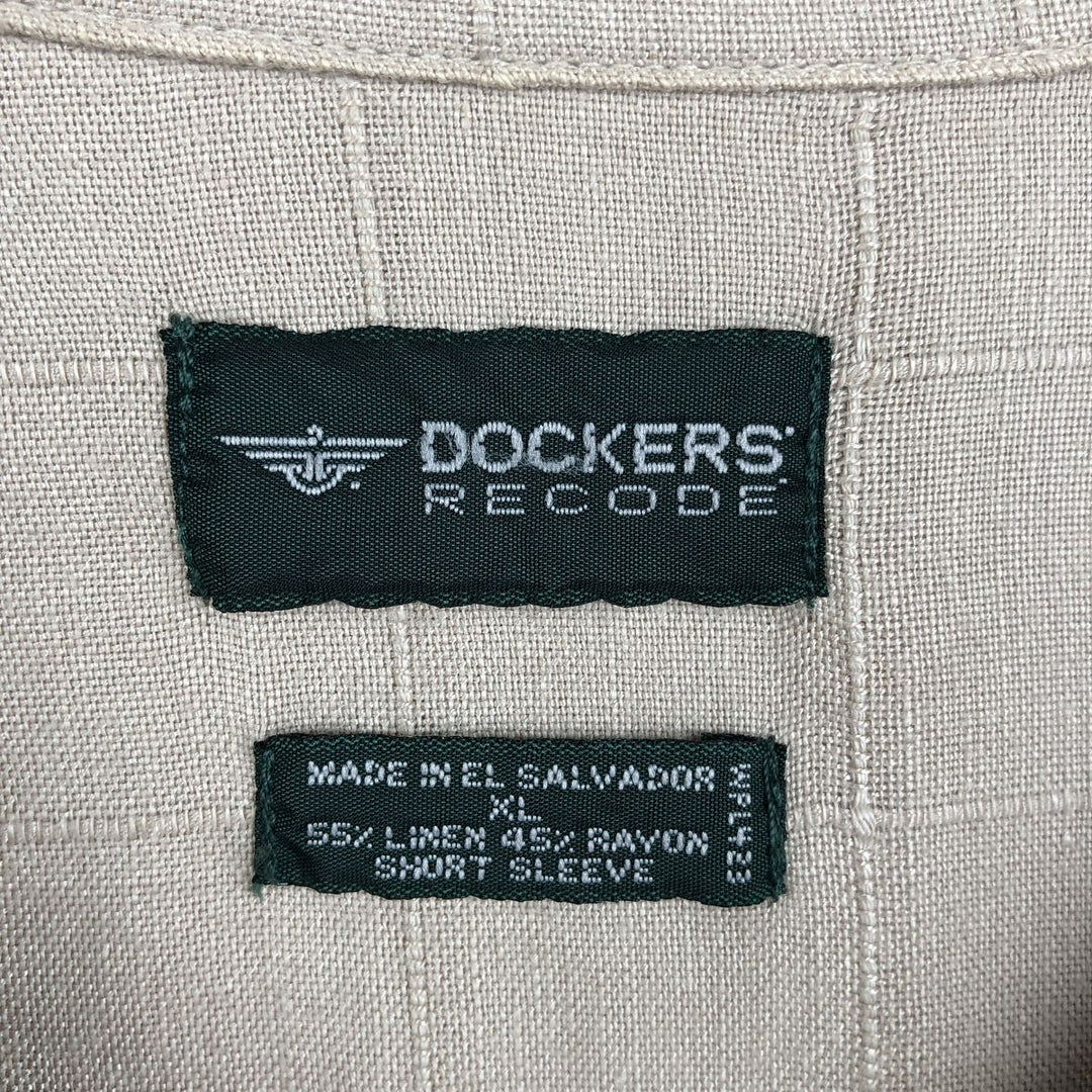 DOCKERS RECODE Check Pattern Short-Sleeve Open Collar Rayon x Linen Shirt, Boxy Shirt, Men's XL Equivalent linen Beige type Vintage Second Hand
