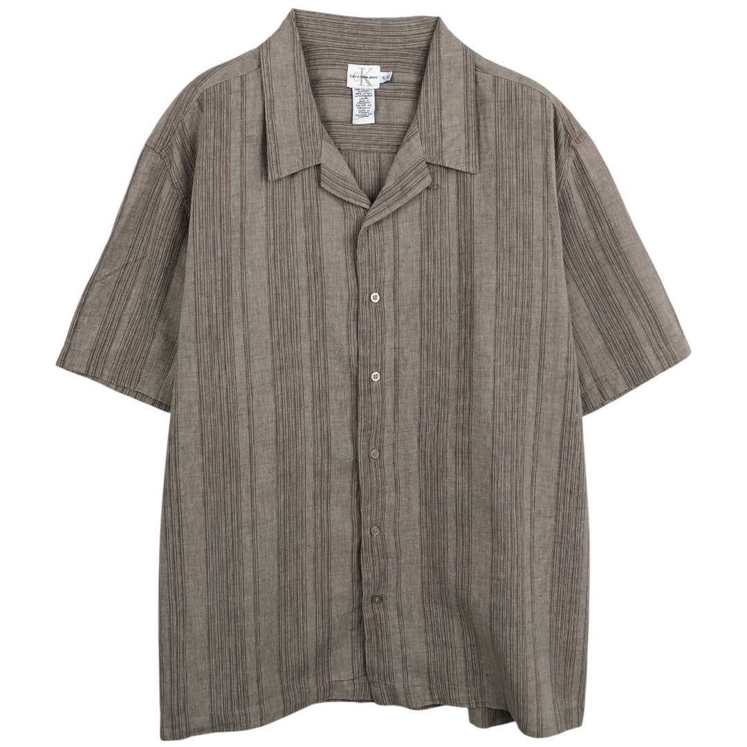 90s-00'S Calvin Klein Jeans Multi-stripe Short-sleeved Open-collar Linen x Cotton Box Shirt linen Beige type Vintage Second Hand