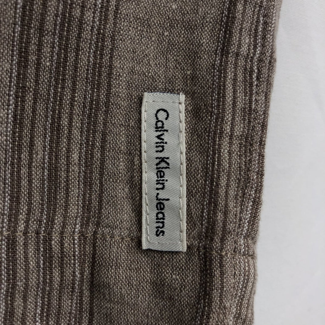 90s-00'S Calvin Klein Jeans Multi-stripe Short-sleeved Open-collar Linen x Cotton Box Shirt linen Beige type Vintage Second Hand