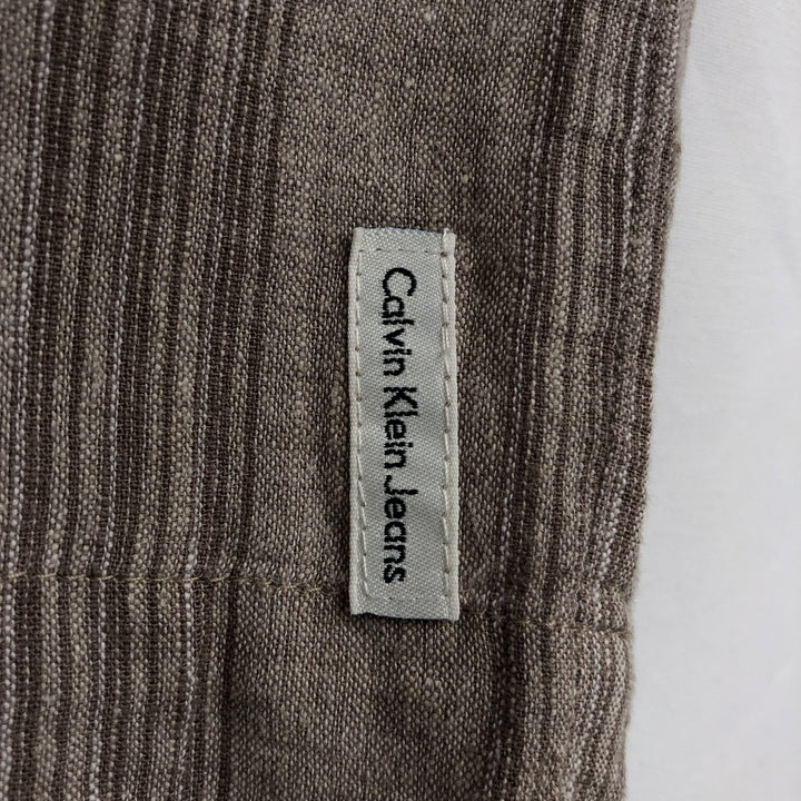90s-00'S Calvin Klein Jeans Multi-stripe Short-sleeved Open-collar Linen x Cotton Box Shirt linen Beige type Vintage Second Hand