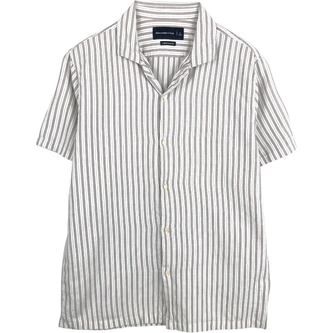 Abercrombie & Fitch LINEN BLEND Stripe Pattern Multi-Stripe Short-Sleeve Open-Collar Linen x Cotton Shirt linen Beige type Vintage Second Hand