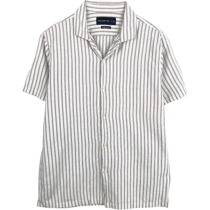 Abercrombie & Fitch LINEN BLEND Stripe Pattern Multi-Stripe Short-Sleeve Open-Collar Linen x Cotton Shirt linen Beige type Vintage Second Hand