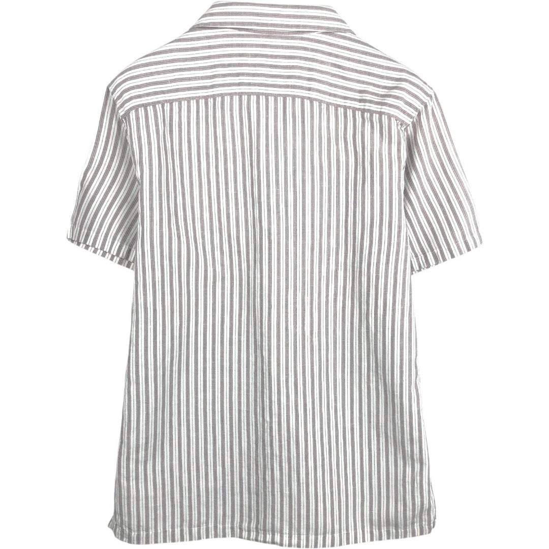 Abercrombie & Fitch LINEN BLEND Stripe Pattern Multi-Stripe Short-Sleeve Open-Collar Linen x Cotton Shirt linen Beige type Vintage Second Hand