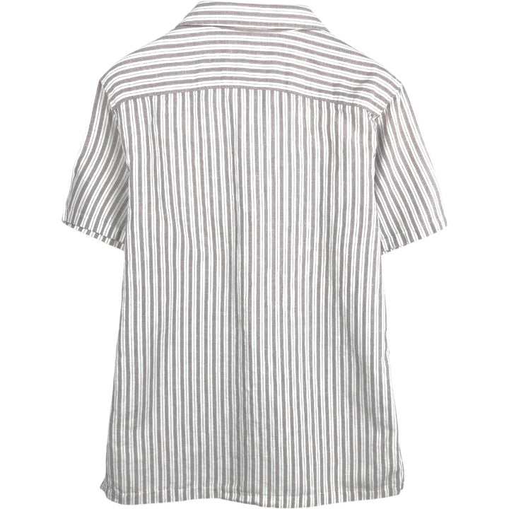 Abercrombie & Fitch LINEN BLEND Stripe Pattern Multi-Stripe Short-Sleeve Open-Collar Linen x Cotton Shirt linen Beige type Vintage Second Hand