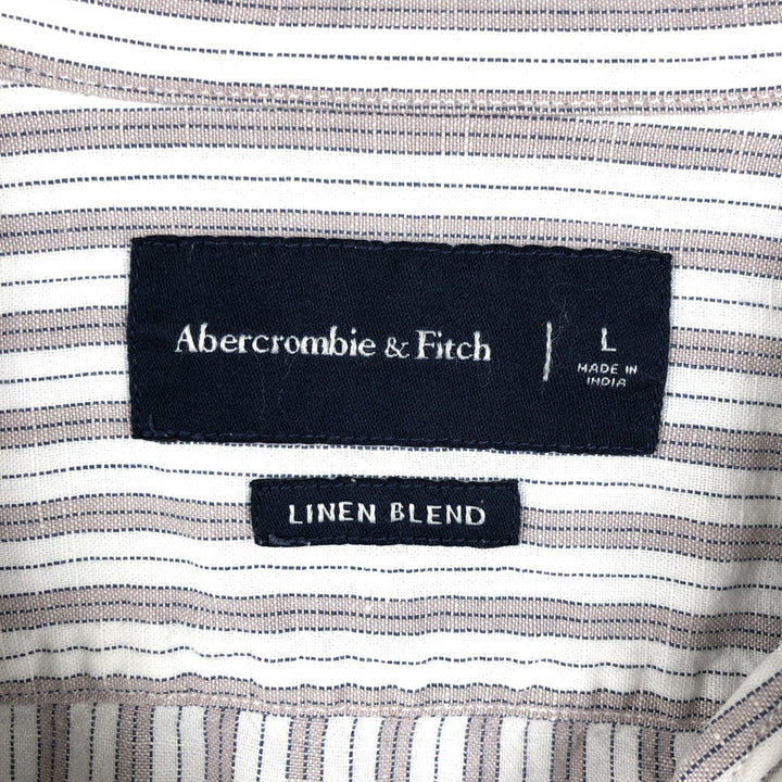 Abercrombie & Fitch LINEN BLEND Stripe Pattern Multi-Stripe Short-Sleeve Open-Collar Linen x Cotton Shirt linen Beige type Vintage Second Hand