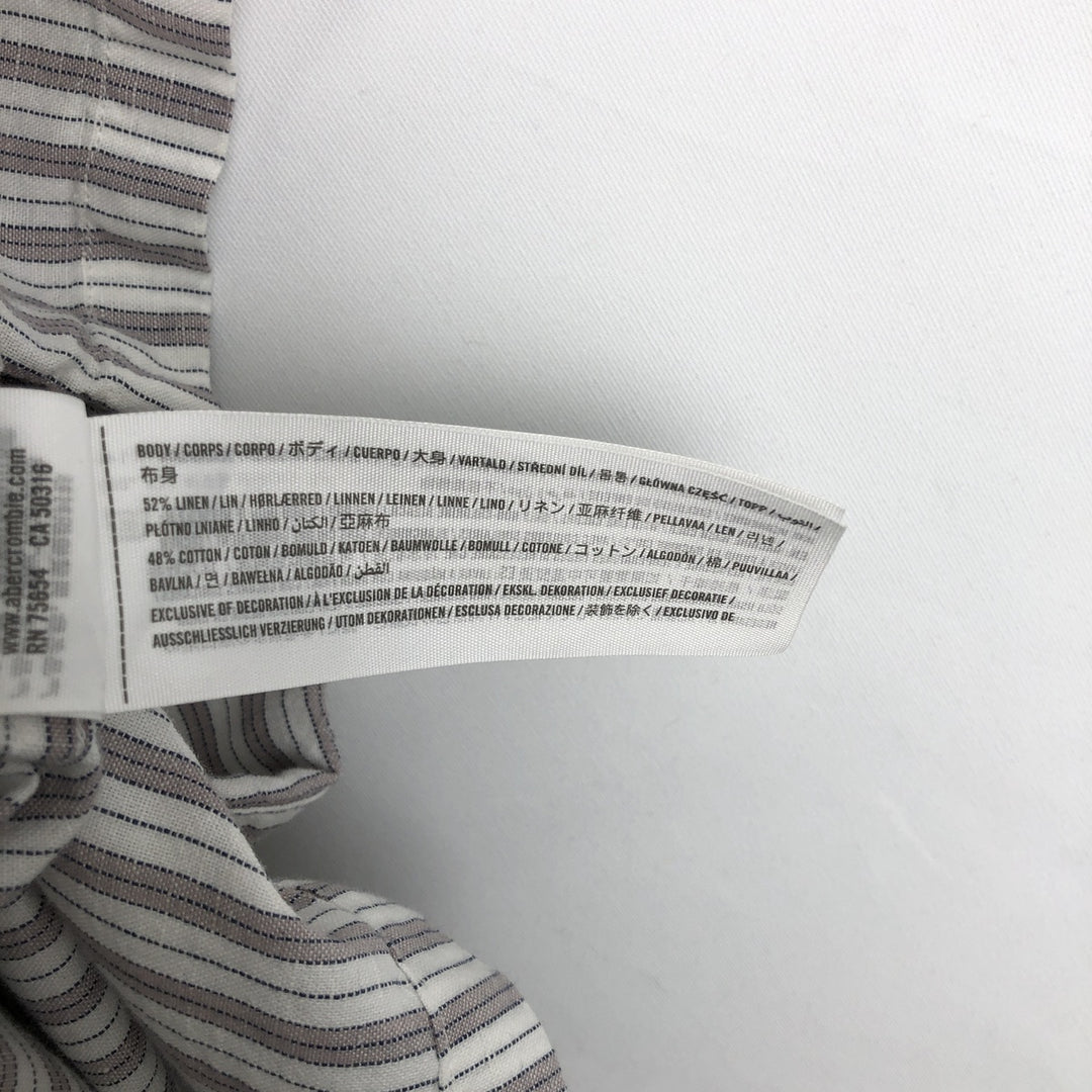 Abercrombie & Fitch LINEN BLEND Stripe Pattern Multi-Stripe Short-Sleeve Open-Collar Linen x Cotton Shirt linen Beige type Vintage Second Hand