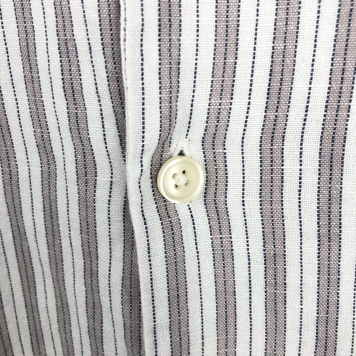 Abercrombie & Fitch LINEN BLEND Stripe Pattern Multi-Stripe Short-Sleeve Open-Collar Linen x Cotton Shirt linen Beige type Vintage Second Hand