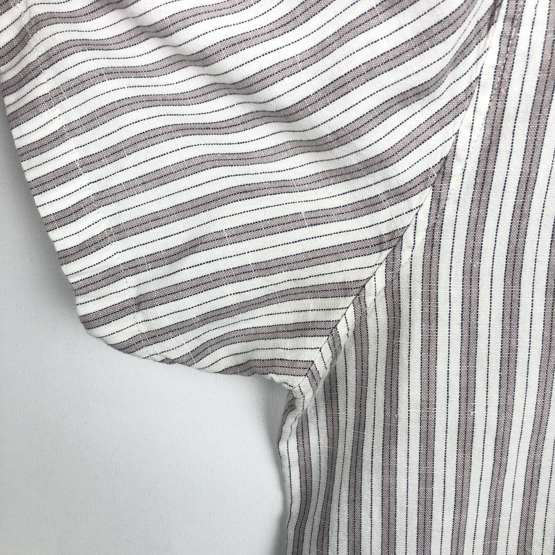 Abercrombie & Fitch LINEN BLEND Stripe Pattern Multi-Stripe Short-Sleeve Open-Collar Linen x Cotton Shirt linen Beige type Vintage Second Hand