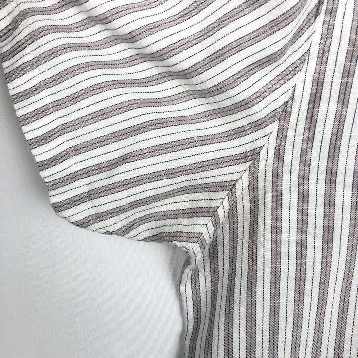 Abercrombie & Fitch LINEN BLEND Stripe Pattern Multi-Stripe Short-Sleeve Open-Collar Linen x Cotton Shirt linen Beige type Vintage Second Hand