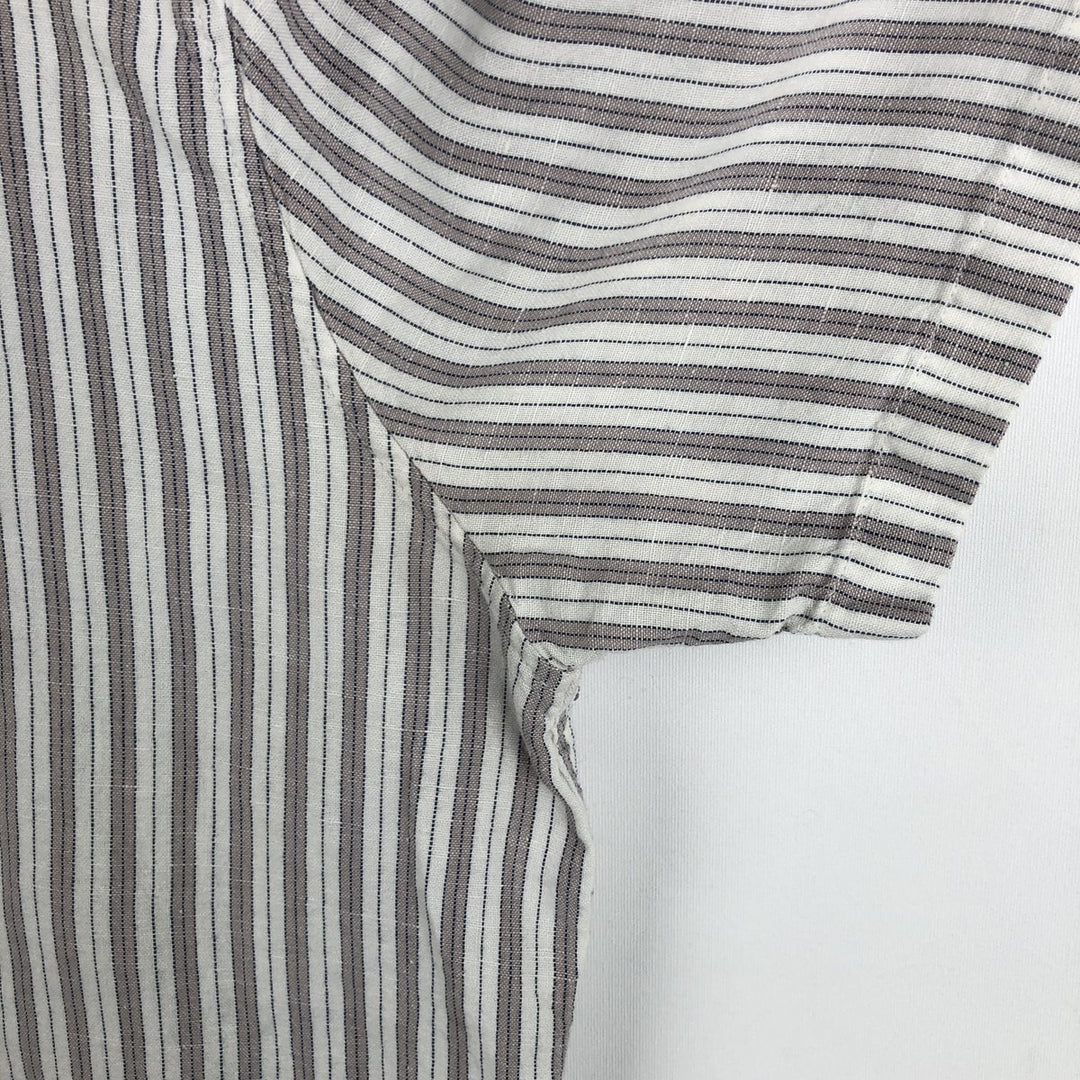 Abercrombie & Fitch LINEN BLEND Stripe Pattern Multi-Stripe Short-Sleeve Open-Collar Linen x Cotton Shirt linen Beige type Vintage Second Hand
