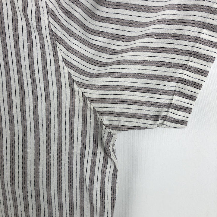 Abercrombie & Fitch LINEN BLEND Stripe Pattern Multi-Stripe Short-Sleeve Open-Collar Linen x Cotton Shirt linen Beige type Vintage Second Hand