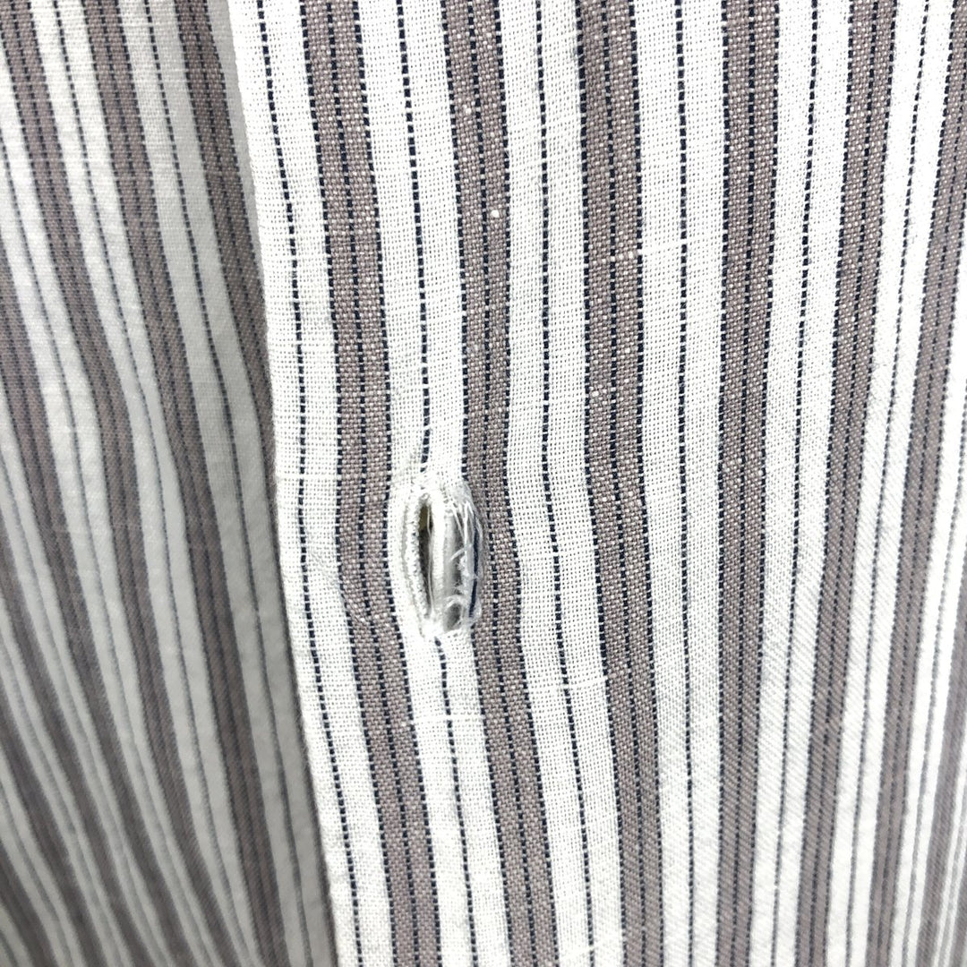 Abercrombie & Fitch LINEN BLEND Stripe Pattern Multi-Stripe Short-Sleeve Open-Collar Linen x Cotton Shirt linen Beige type Vintage Second Hand
