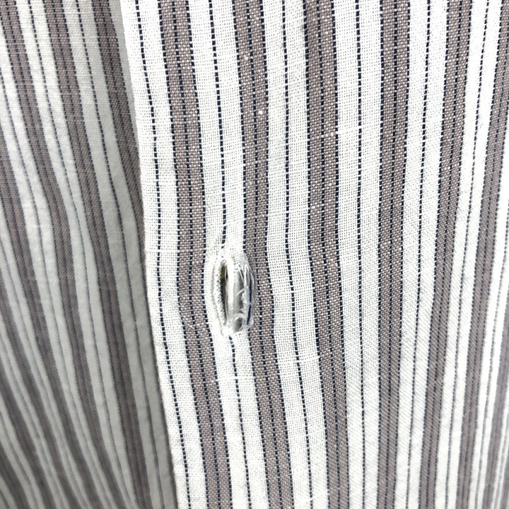 Abercrombie & Fitch LINEN BLEND Stripe Pattern Multi-Stripe Short-Sleeve Open-Collar Linen x Cotton Shirt linen Beige type Vintage Second Hand
