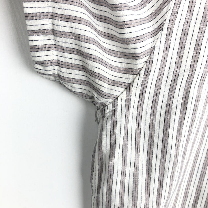 Abercrombie & Fitch LINEN BLEND Stripe Pattern Multi-Stripe Short-Sleeve Open-Collar Linen x Cotton Shirt linen Beige type Vintage Second Hand